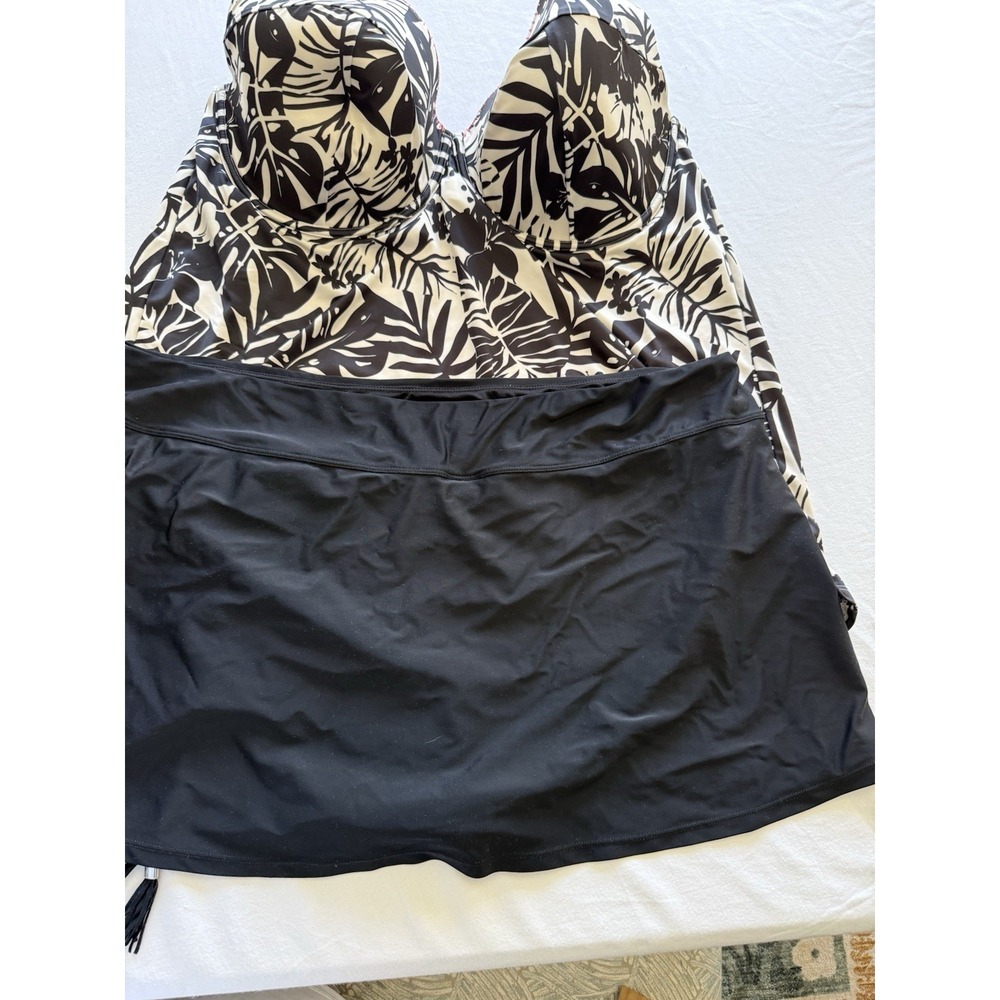 Lane Bryant Tankini Top 42H Catalina Swim Skirt 3X Black White Set